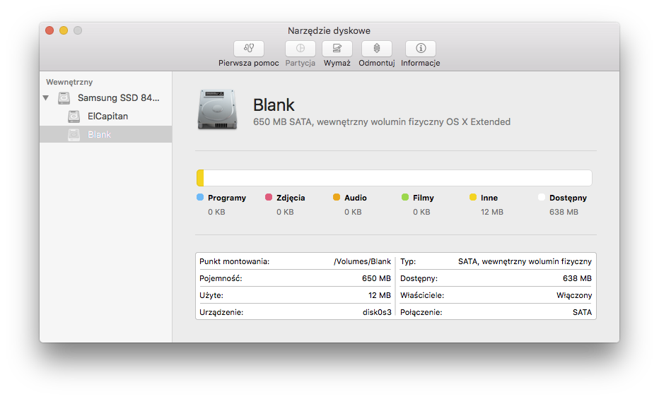 blank partition in OS X El Capitan
